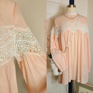 Boho floral Crochet Lace long sleeves festival gypsy flowers cottagecore tunic🌺